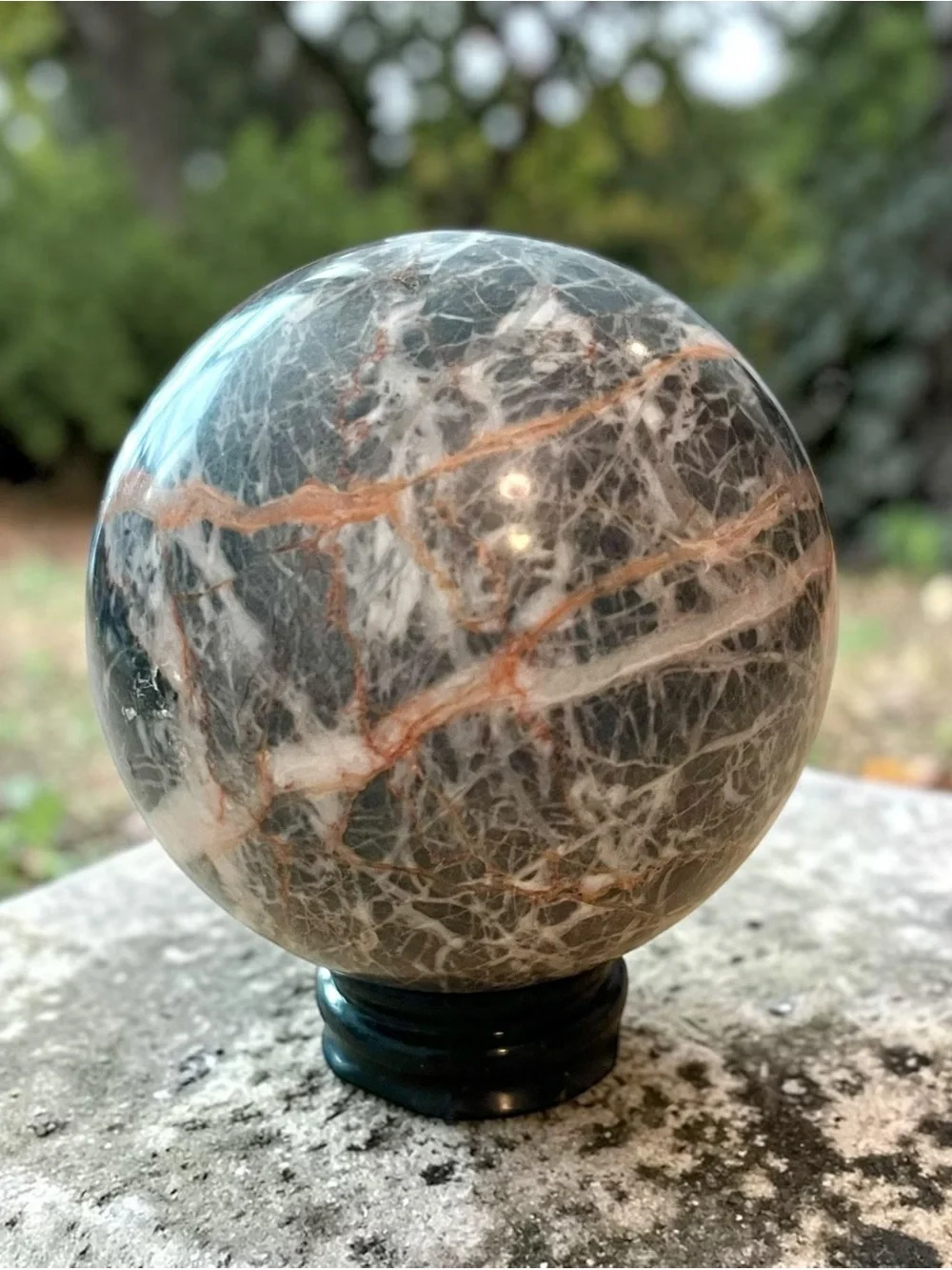 Zebra Jasper Crystal Sphere black and white with orange veining